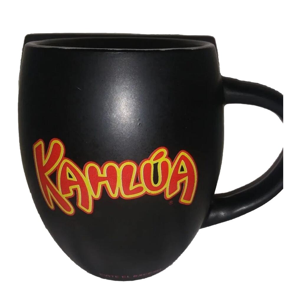 Kahlua black/brown barrel coffee mug with red & yellow Kahlua Logo